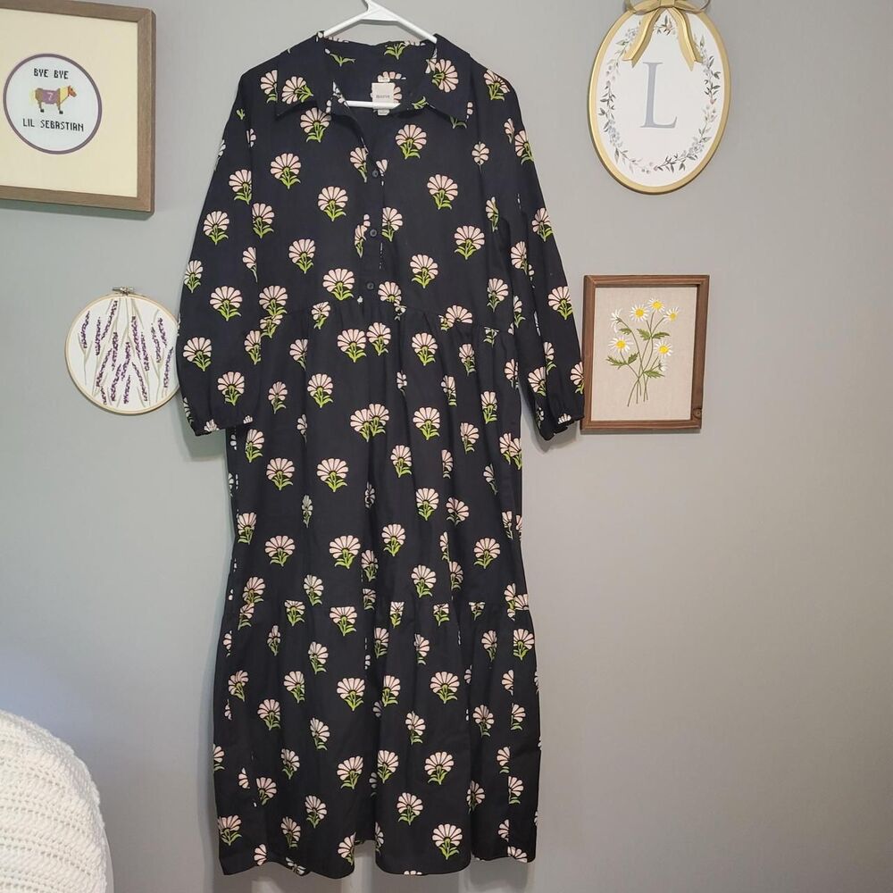 Maeve by Anthropologie Bettina Floral Tiered Maxi Shirt Dress